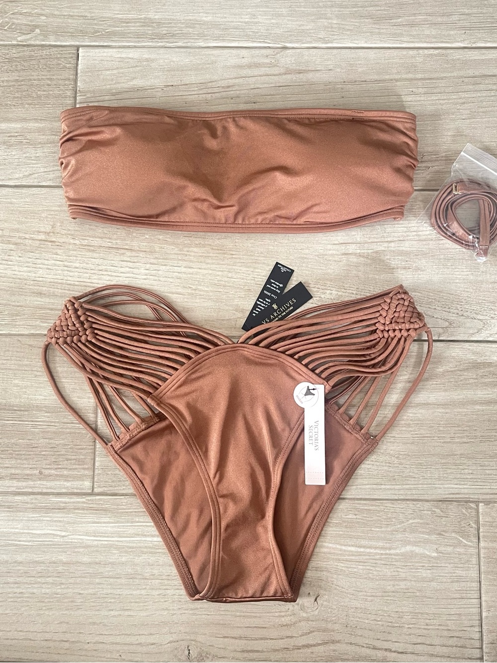 NWT Victoria’s Secret Strapless Bandeau Y2K Archives Bikini Set in Rust Pink